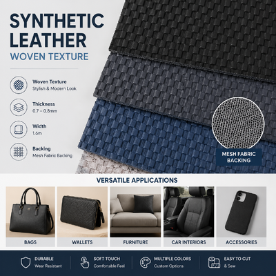 Geweven textuur synthetisch leer PVC-rol met mesh-stof achterkant voor tassen, portemonnees, meubels