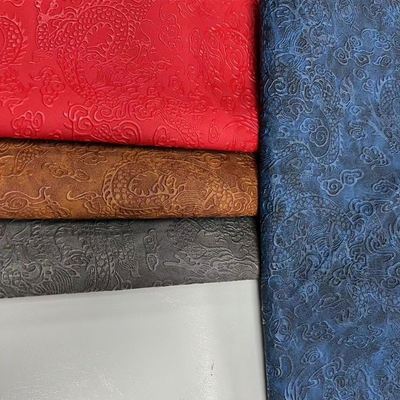 PVC Printed Dragon Pattern Embossed Synthetic Leather Durable Faux Leather Fabric for Notebook Table Mat Phone Upholstery Lining