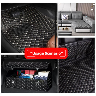 Custom Quilted PVC Leather Car Foot Mat 4.6mm Dik met schuimvulling Stretchy Fit Embossed geborduurde autostoeltjes