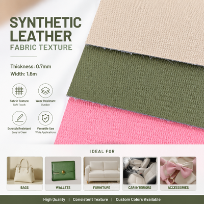 0.7mm Stof Textuur Synthetisch leer PVC Lederool voor tassen Meubelen Automotive Interieur 1,6m Breedte