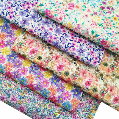 Glinsterende lente bloem gedrukt Glitter katoen fluweel bodem PU leerstof