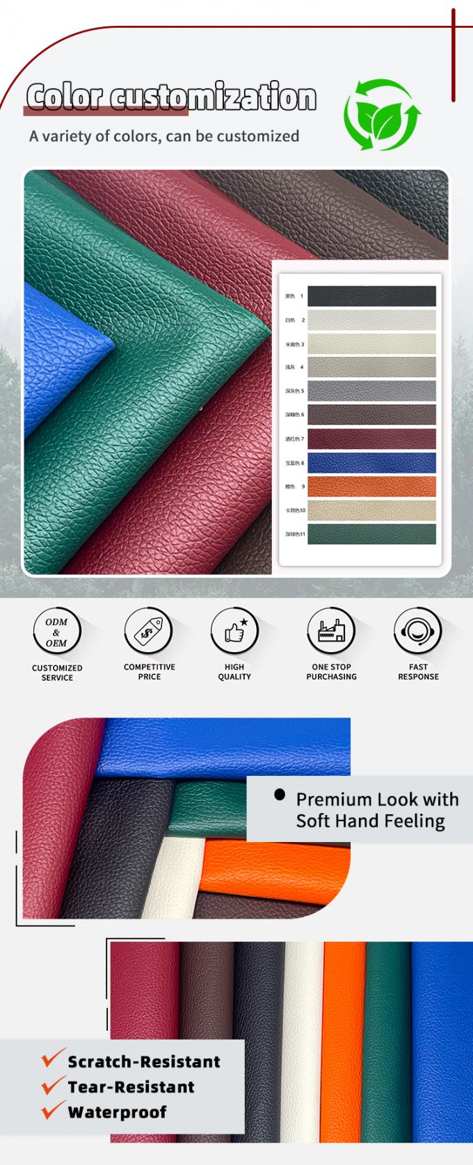 Fabriek Groothandel PVC 0,6 mm Litchi Textuur Valse leer Gedrukt kunstmatig synthetisch leer voor autostoeltje Voet decoratief 4