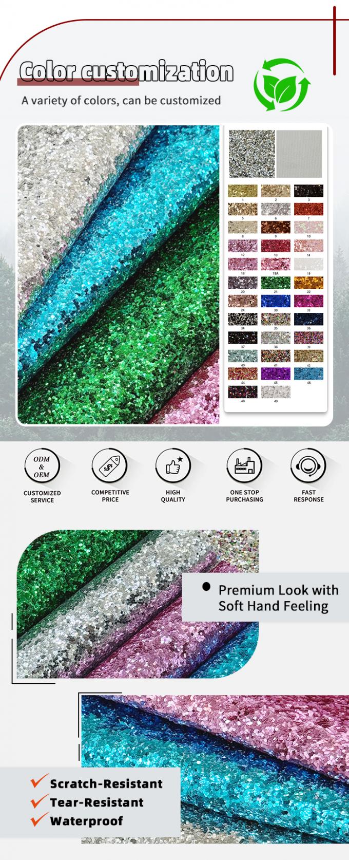 Groffe glitter PVC synthetisch leer voor schoenen, sieraden, ambacht, bagage, tassen, verpakkingsdozen, kunstleer materiaal 4