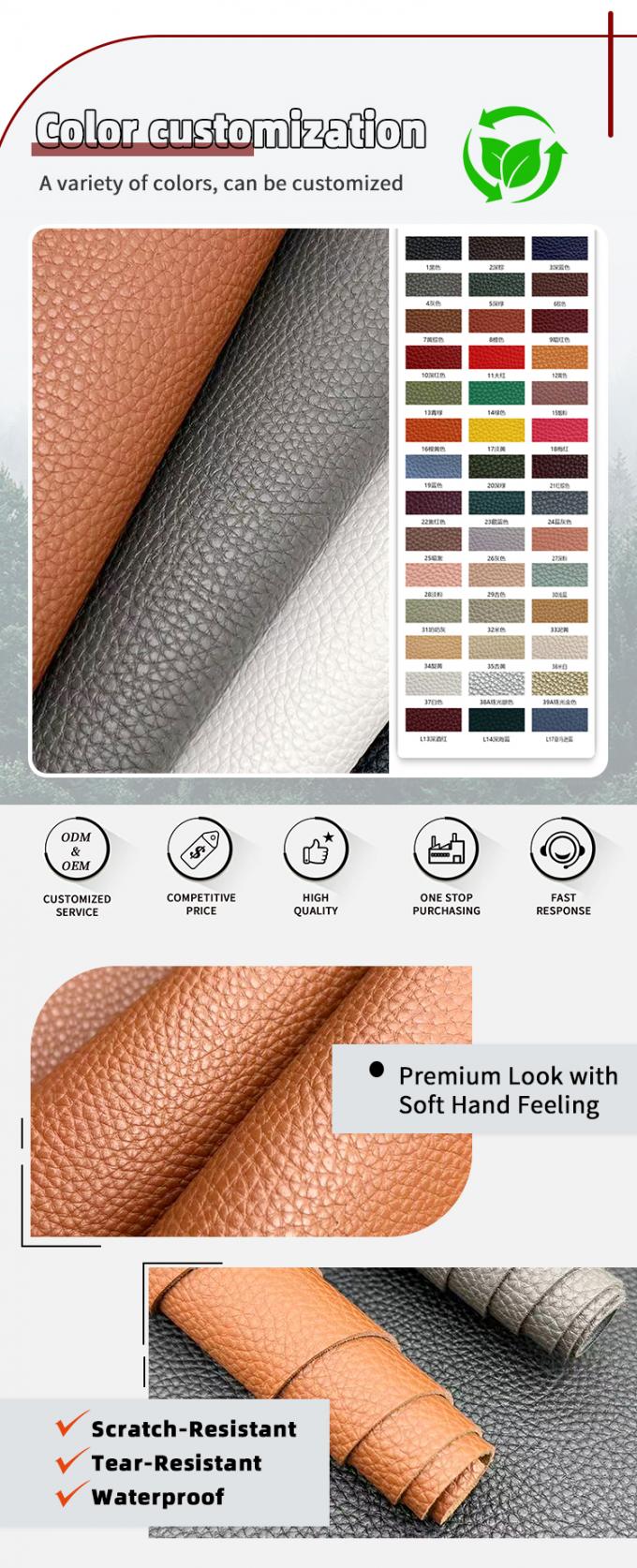 1.8mm dik PVC Litchi Patroon Synthetisch nepleer voor tas Tafelmat Gordel Sofa Decoraties-Versatile meubels Outdoor Craft 4