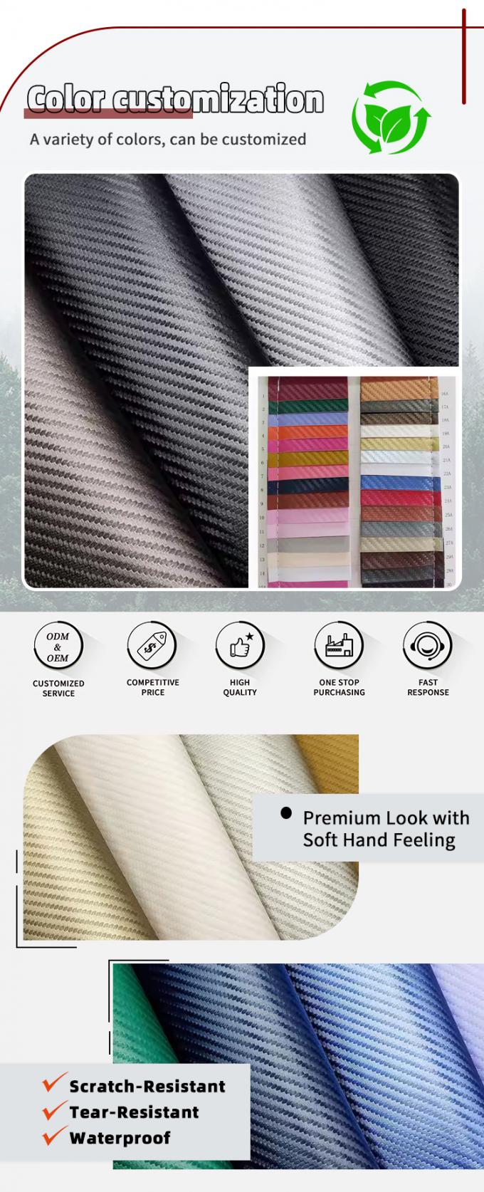 1.0mm Dikke koolstofvezel PU Synthetisch leer voor tassen Portemonnees Gordels Auto's Boetieks Fake leermateriaal 4