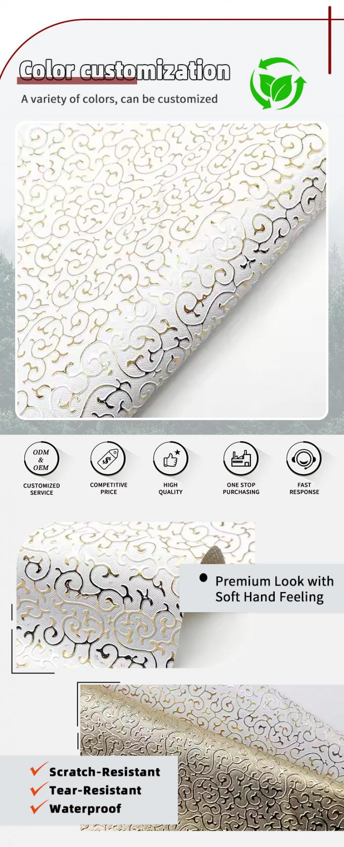 Groothandel PVC Gouden Film Reli&euml;f Stijl Kunstmatig Synthetisch Leer voor Tas Verpakking Doos Schoenen Notitieboek Stof 4