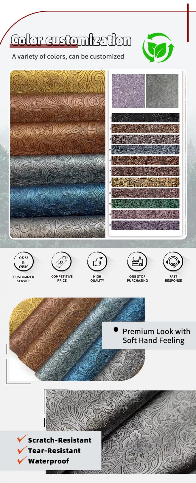 Gepreegd PVC bloemmotief synthetisch leer voor portemonnees, dozen, schoenen, notitieboeken, decoratieve tassen - Duurzame kunstledermaterialen 4